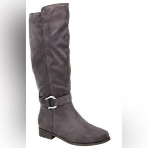 Nib Journee Collection Cate Extra Wide Calf Knee High Boots in Grey Faux Suede